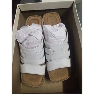 Naturalizer Womens White Leather Strappy Wedge Sandals Square Toe Slides 6.5